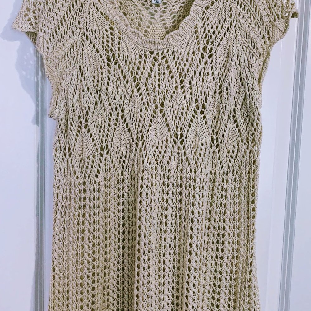 Off White Crochet Top with Cap Sleeves-1XDressbarn